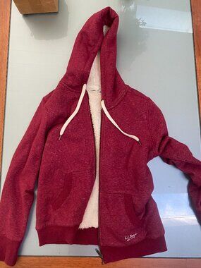 L.L. Bean Sherpa Lined Hoodie Cranberry Color